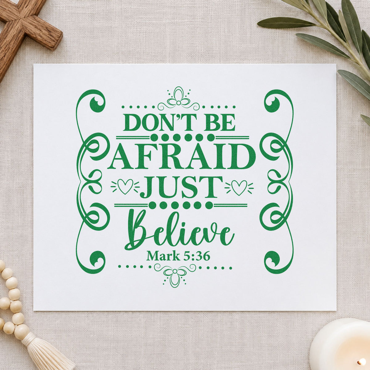 Don't Be Afraid Scroll Frame Slim Pre-Inked Stamp in use 3