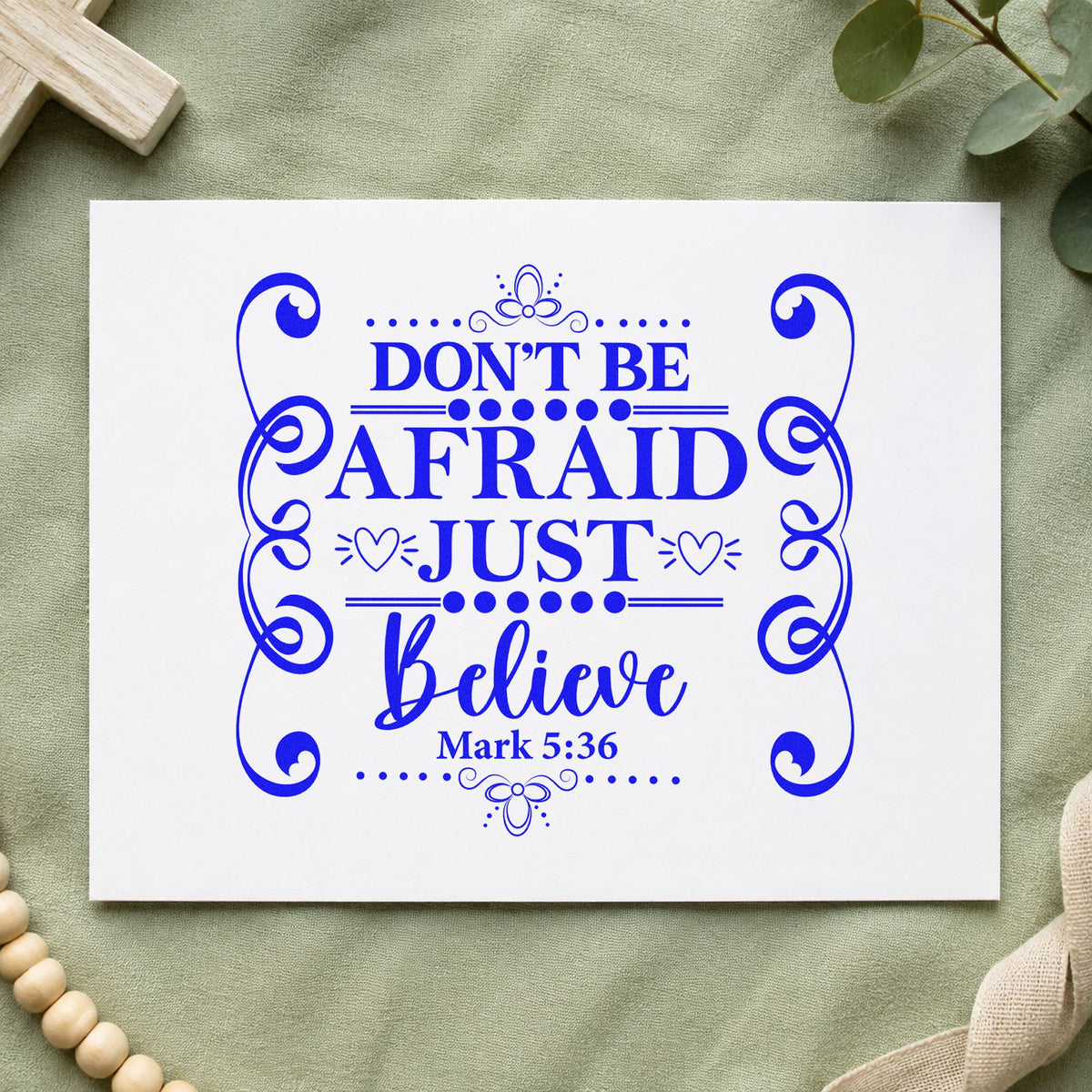 Duo Hand Don't Be Afraid Scroll Frame Rubber Stamp in use 5