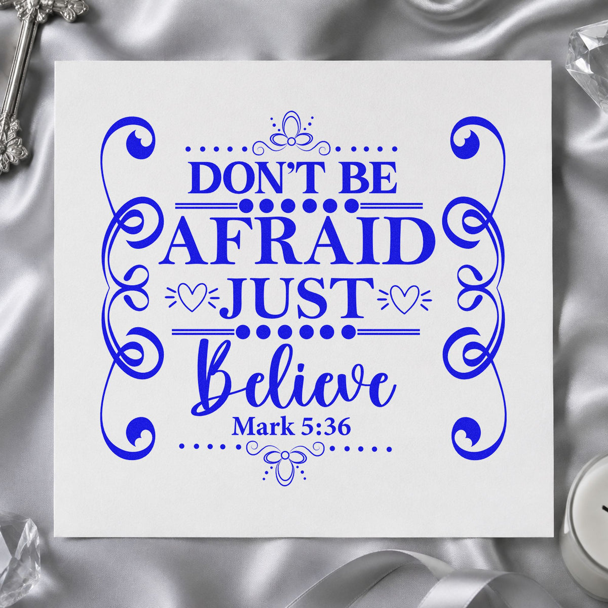Duo Hand Don't Be Afraid Scroll Frame Rubber Stamp in use 6