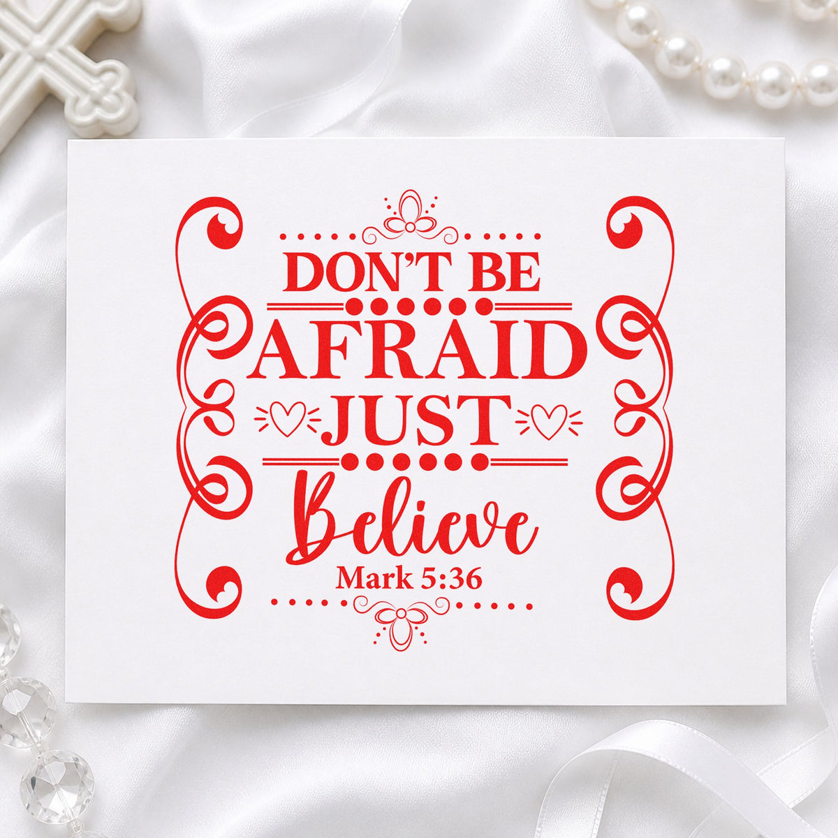 Don't Be Afraid Scroll Frame Slim Pre-Inked Stamp in use 7