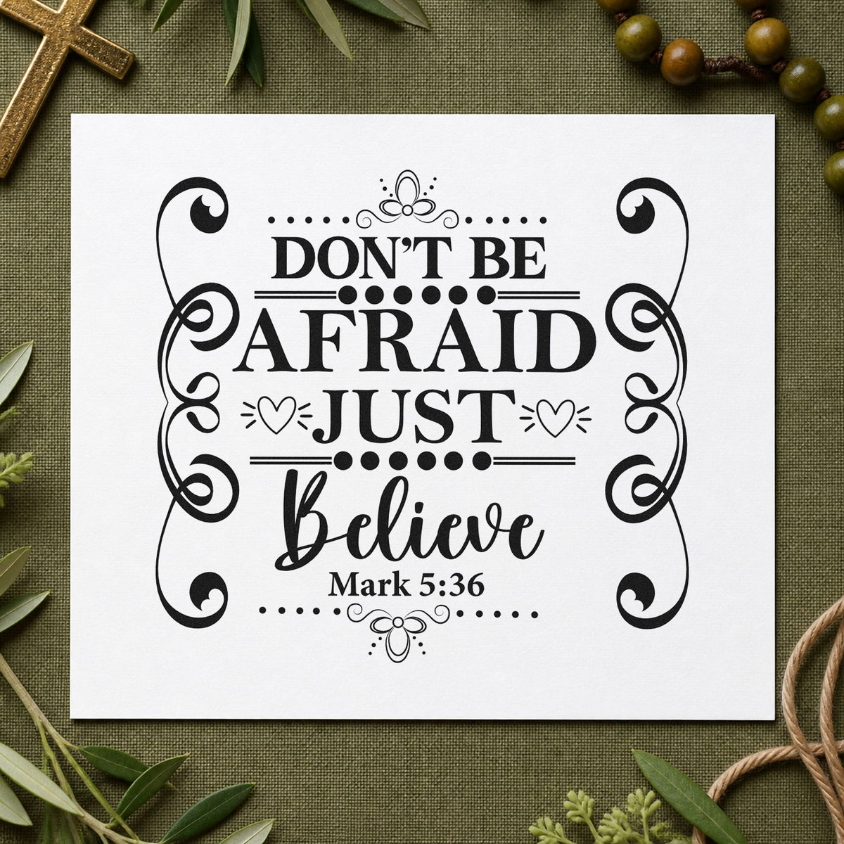 Duo Hand Don't Be Afraid Scroll Frame Rubber Stamp in use 9