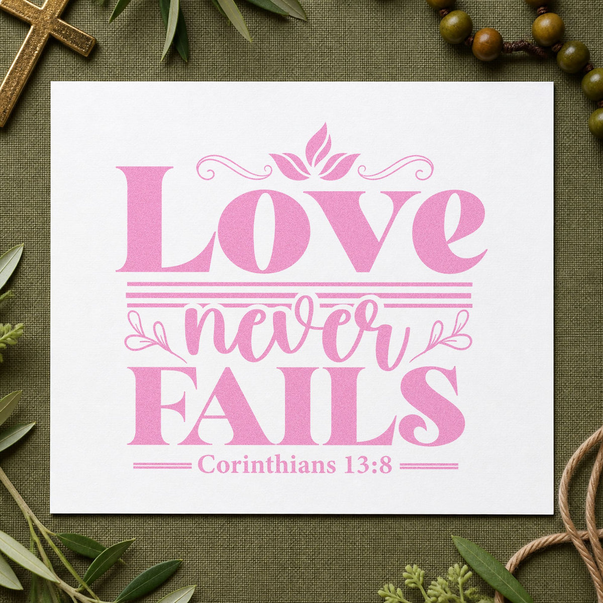 Love Never Fails Wood Handle Stamp in use 10