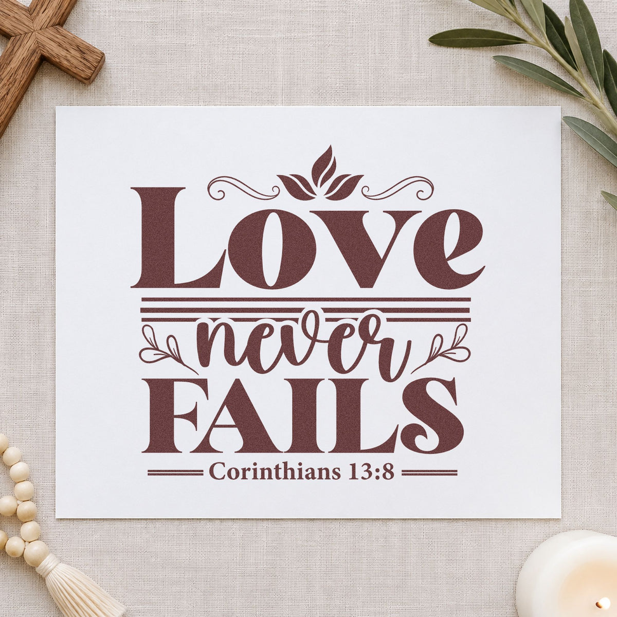 Love Never Fails Wood Handle Stamp in use 4
