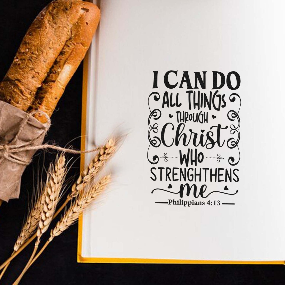 Christian rubber stamp with Philippians 4:13 quote: I can do all things through Christ who strengthens me.