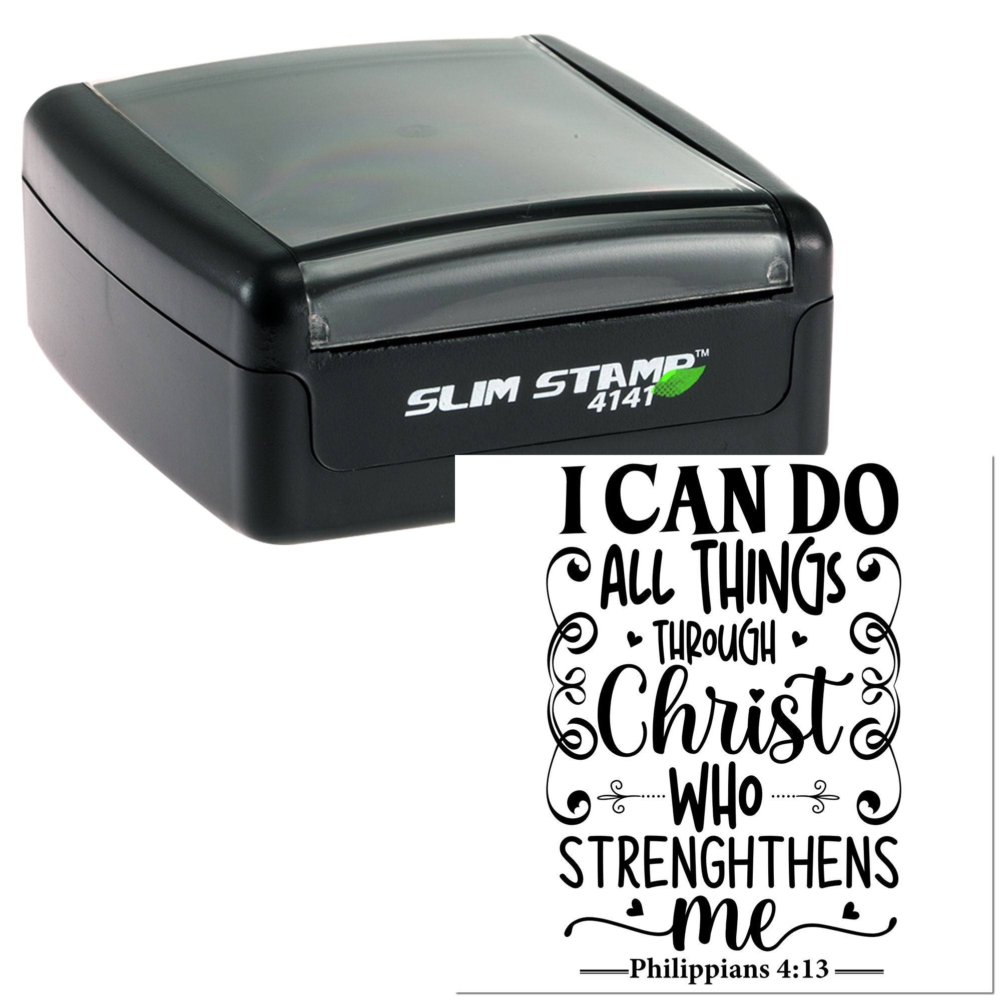 Custom Christian rubber stamp with Philippians 4:13 verse, I can do all things through Christ who strengthens me.