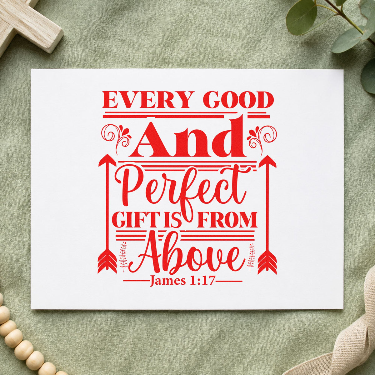 Every Good Gift Arrow Frame rubber stamp shown in red ink, stamped for projects such as donor thank-yous.