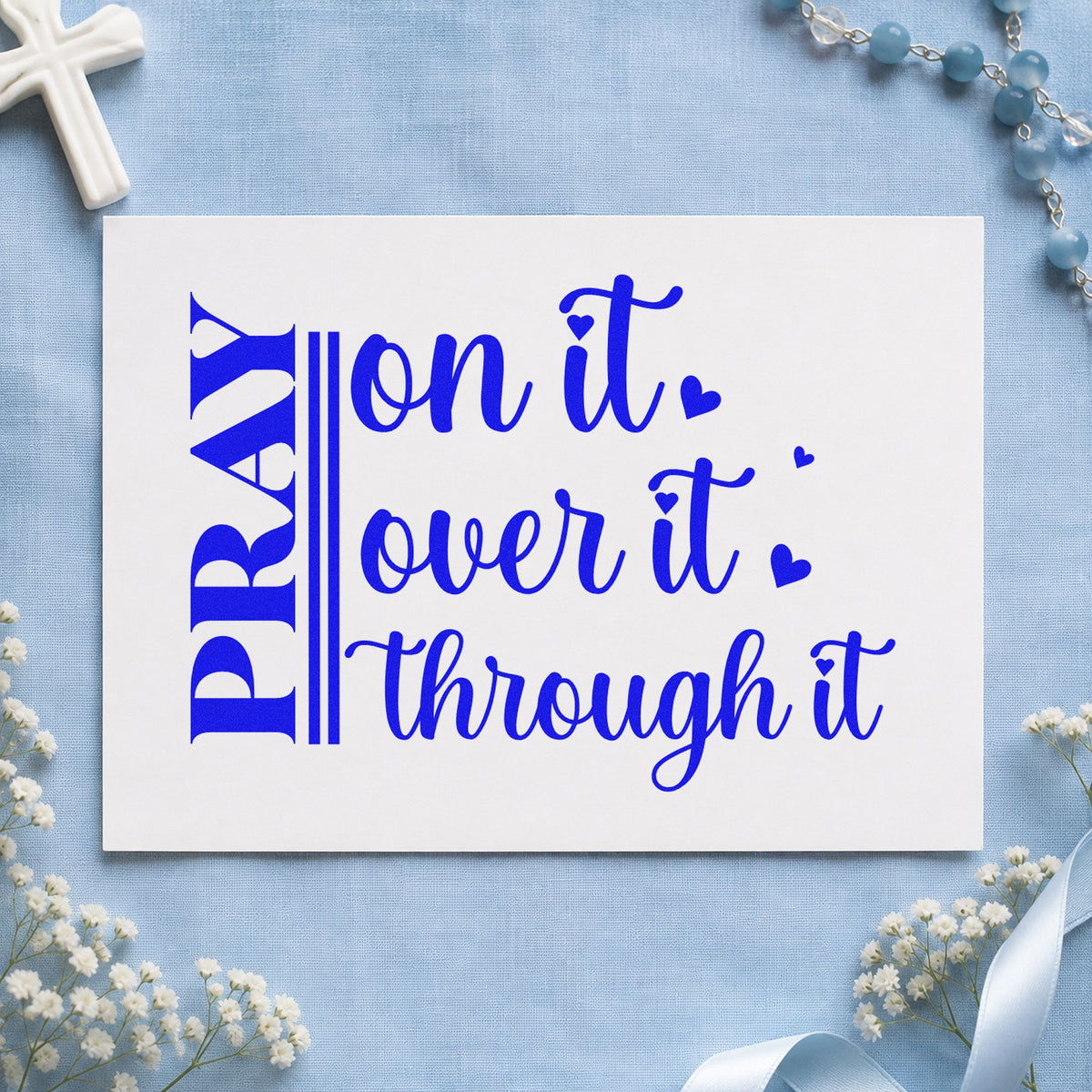 Pray On It Heart Script Lettering Hand Stamp – Duo in use 5