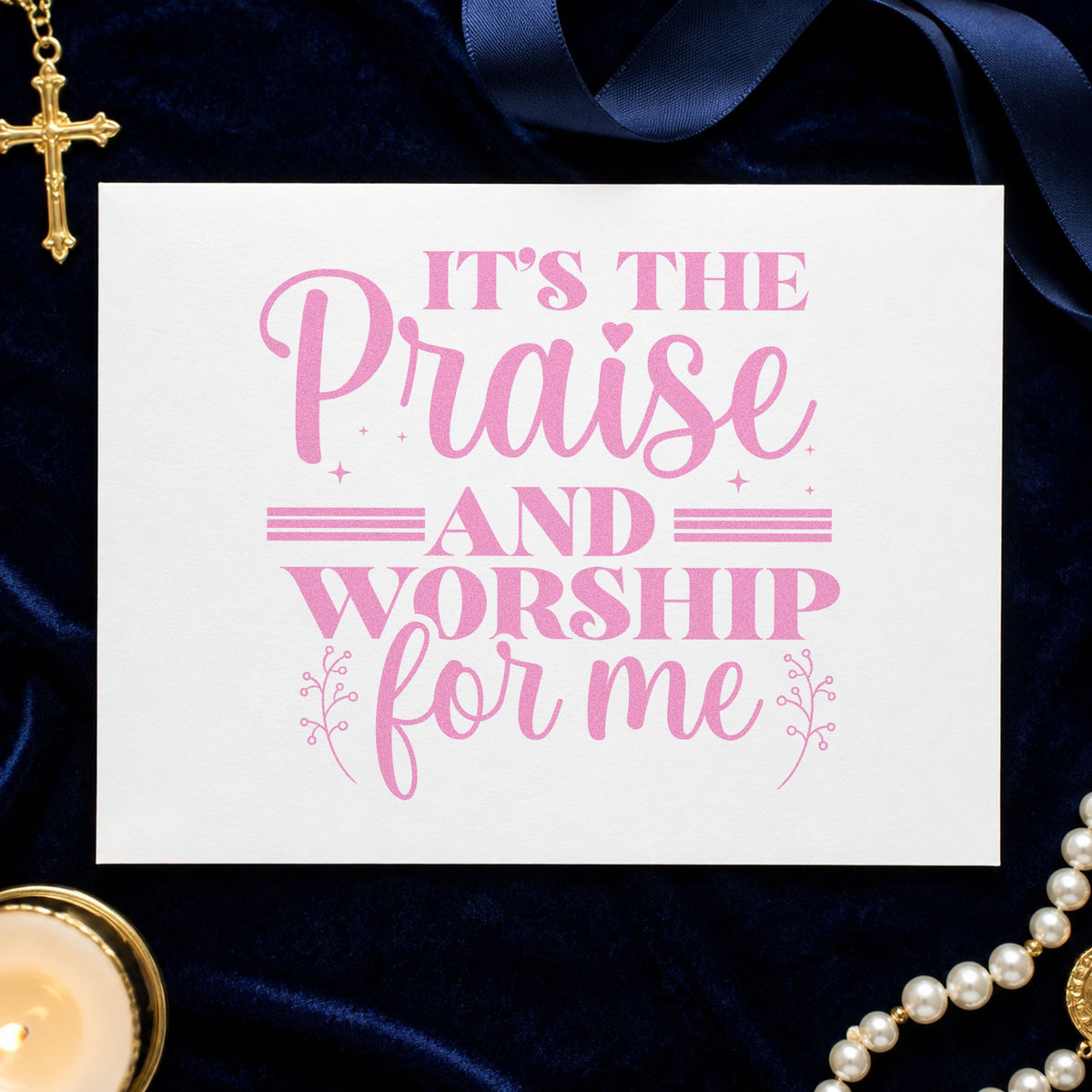 Praise and Worship for Me craft stamp in purple ink on cardstock, an easy option for worship team gifts.