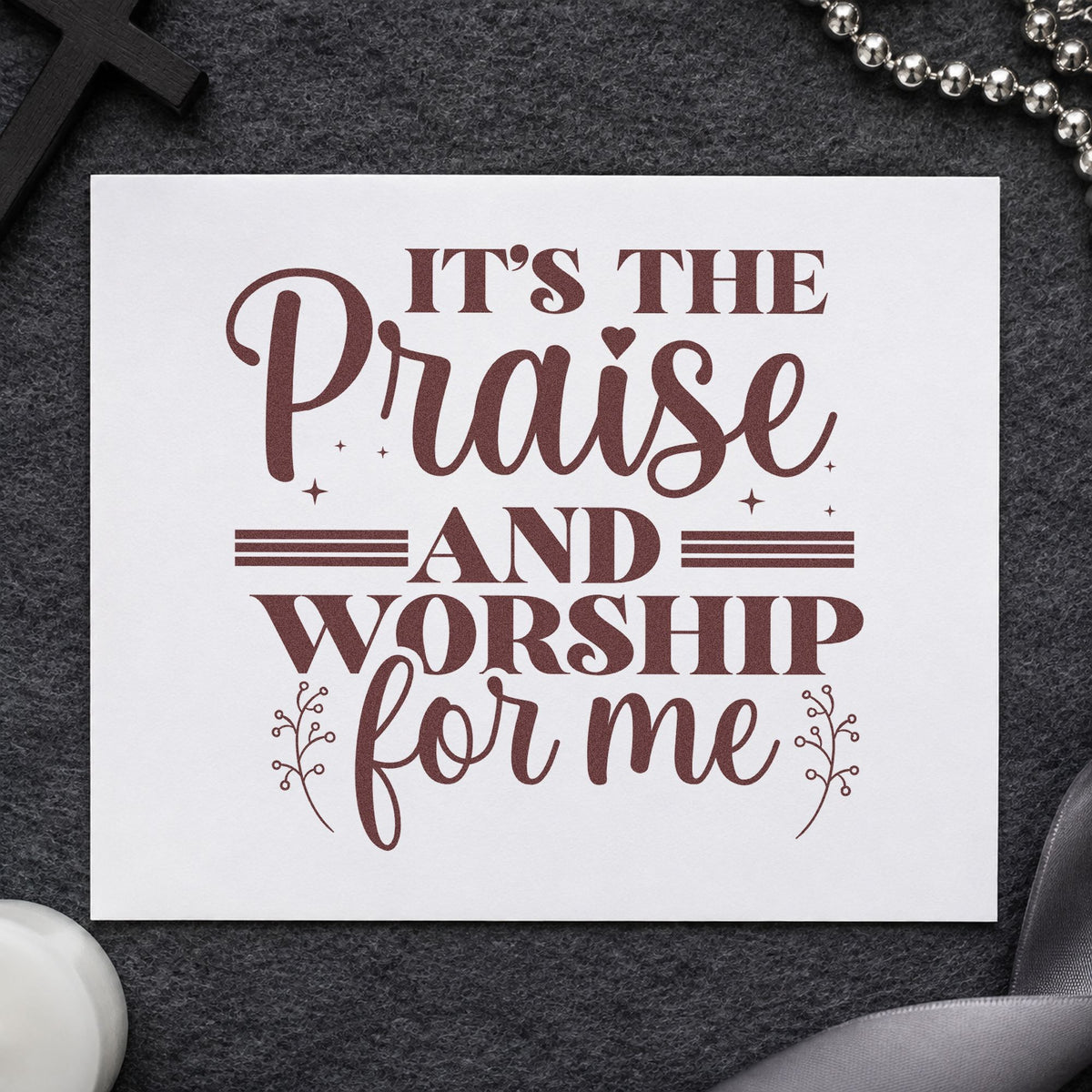 Praise and Worship for Me rubber stamp printed in brown ink, ready for concert pages and similar paper crafts.