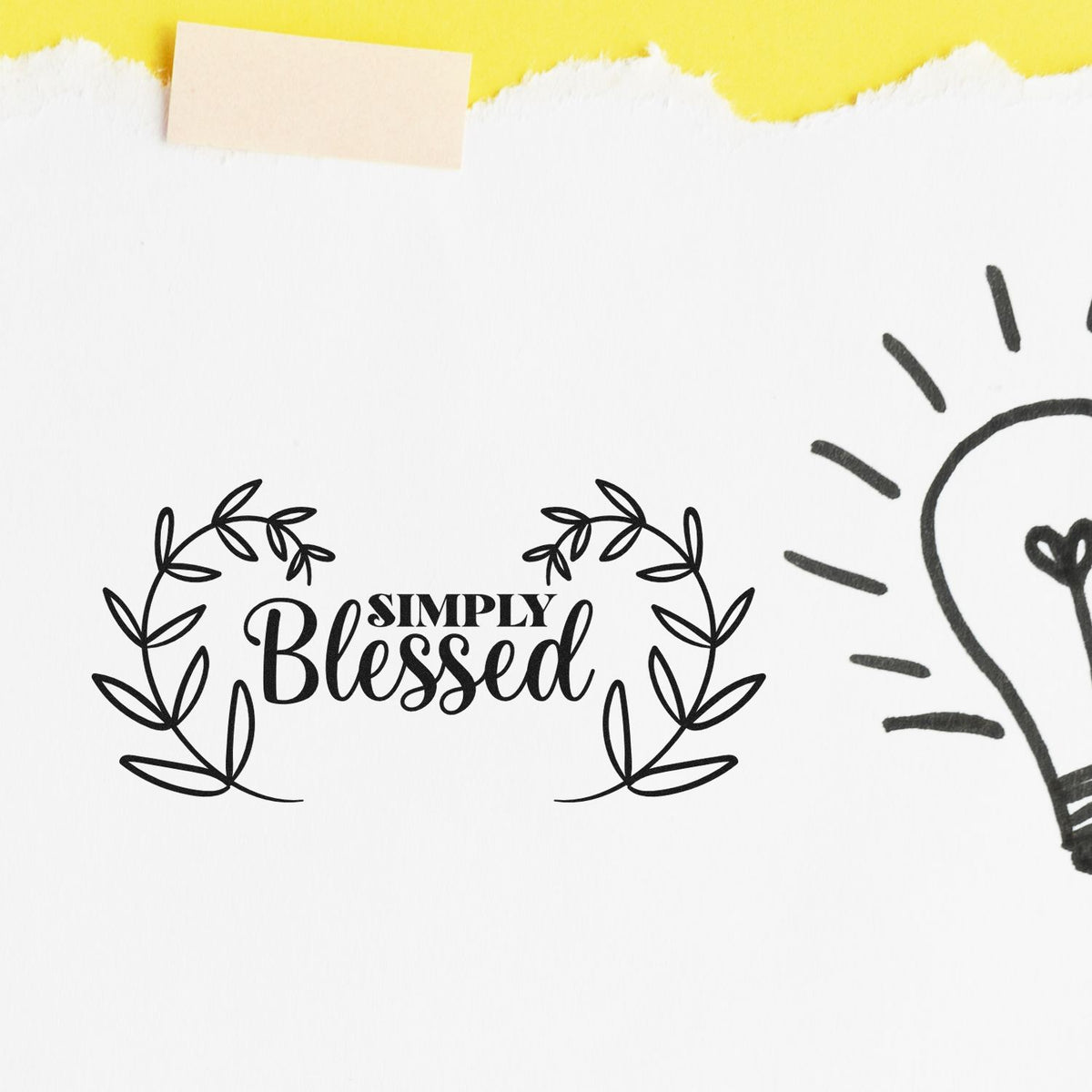 Simply Blessed leaf wreath rubber stamp design for faith-based cards, journaling, and handmade craft projects.