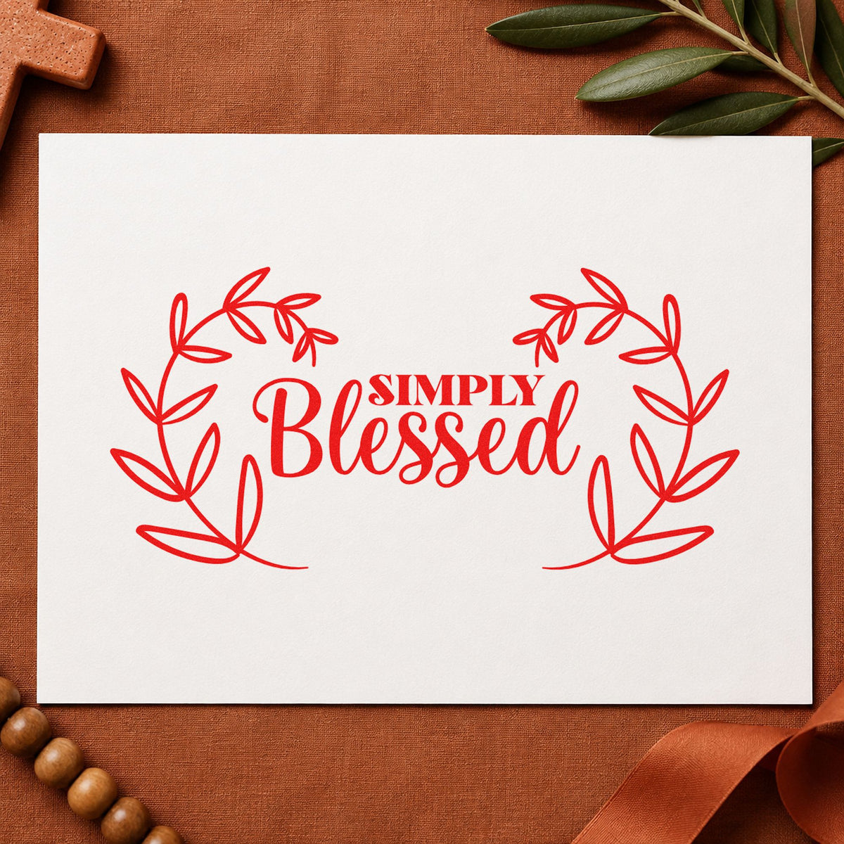 Duo Hand Simply Blessed Leaf Wreath Rubber Stamp in use 7