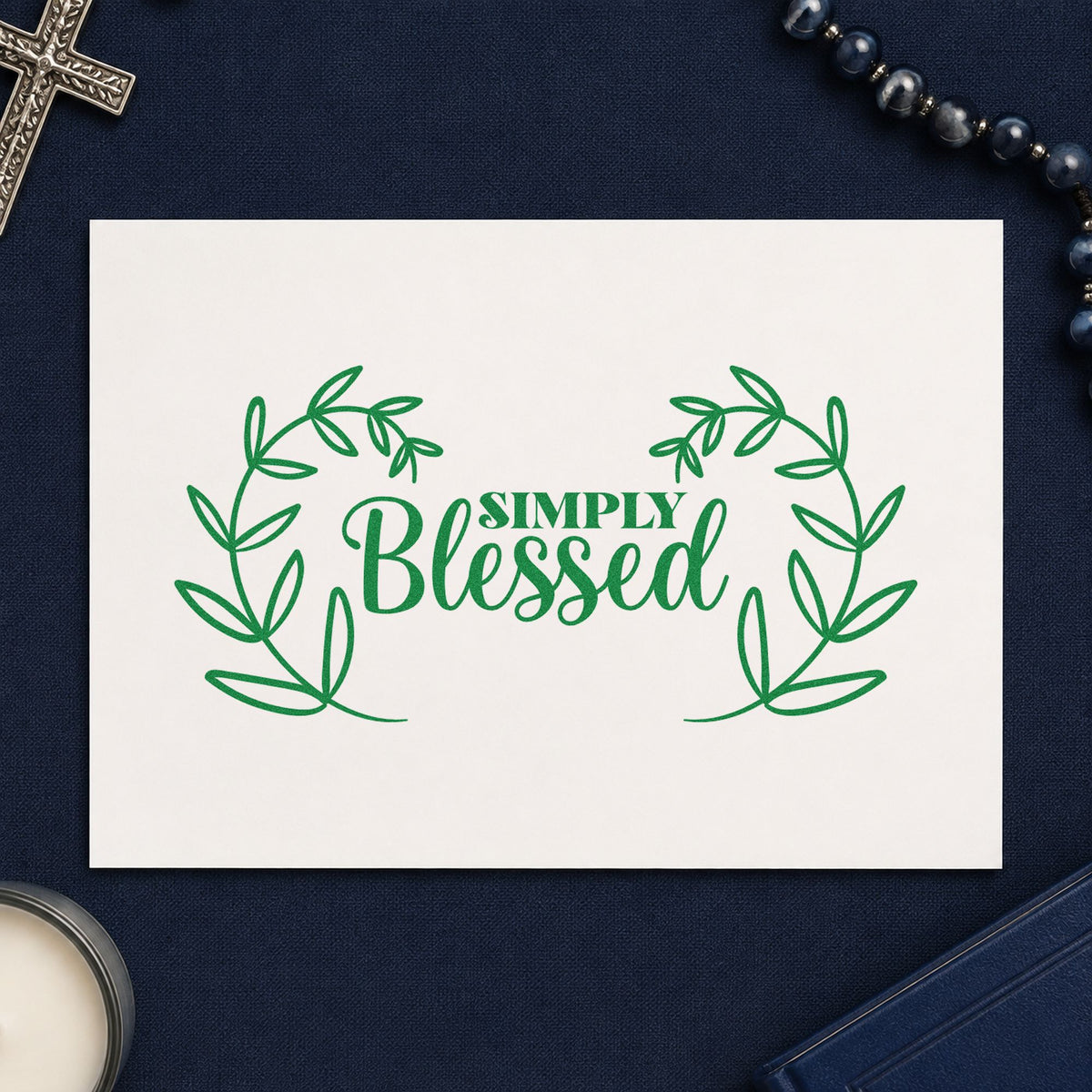 Duo Hand Simply Blessed Leaf Wreath Rubber Stamp in use 8