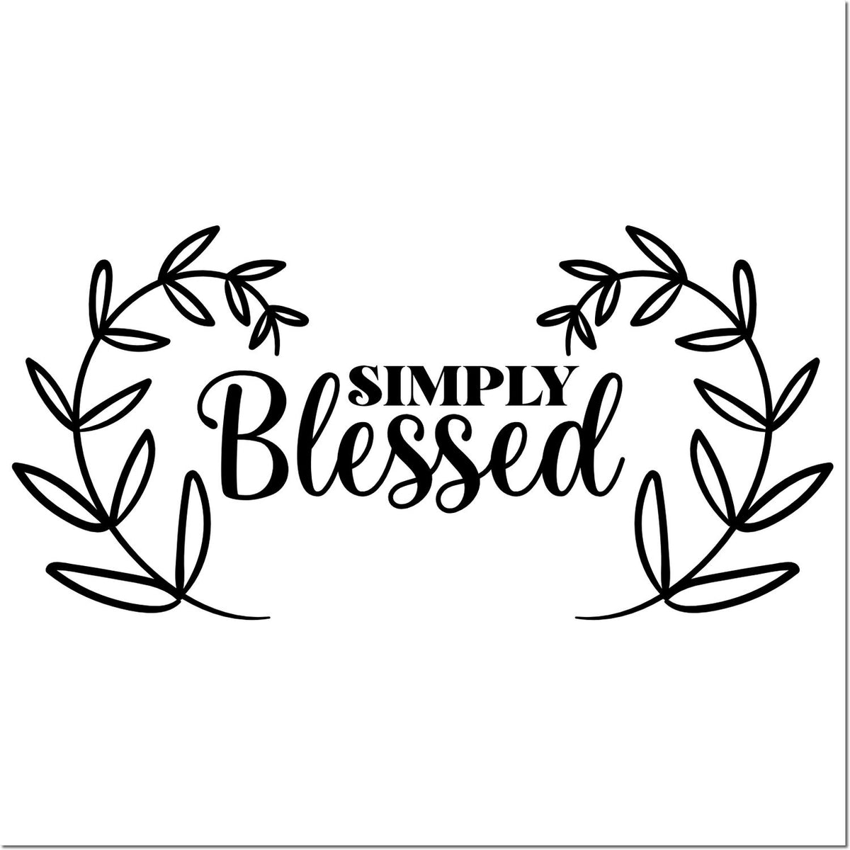 Simply Blessed floral wreath rubber stamp design for DIY crafts, cards, and wedding stationery.
