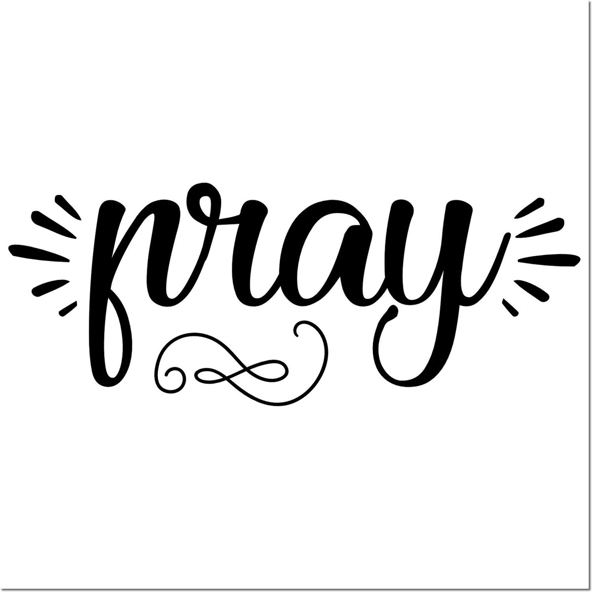 Decorative Pray rubber stamp design with script lettering and accent rays for faith-based crafts.
