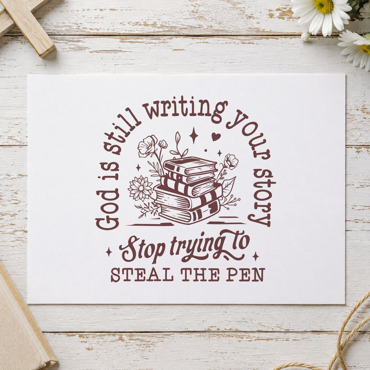 God Is Writing Your Story Books Self-Inking Stamp in use 4