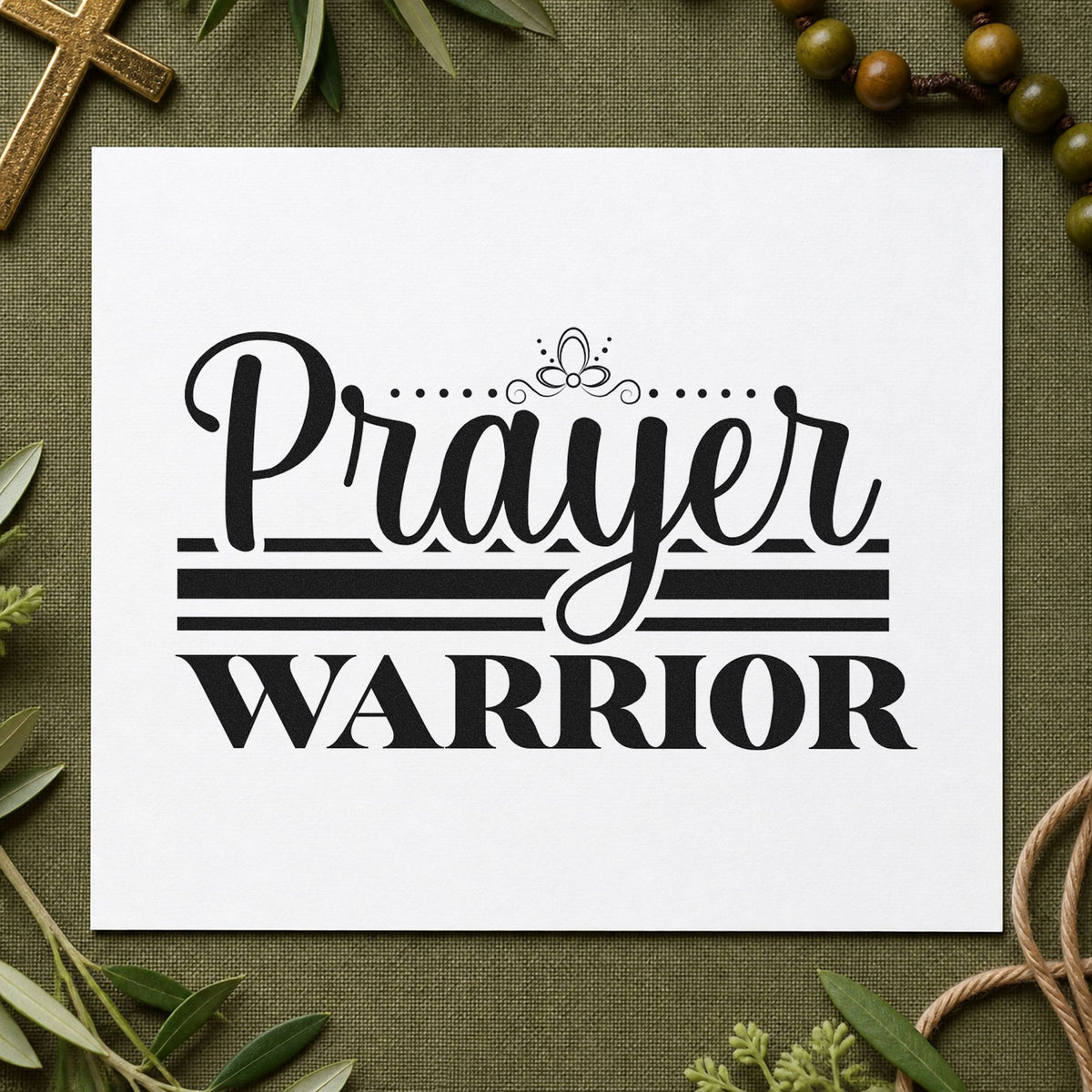 Prayer Warrior Flourish rubber stamp printed in black ink, ready for stacked warrior cards and similar paper crafts.