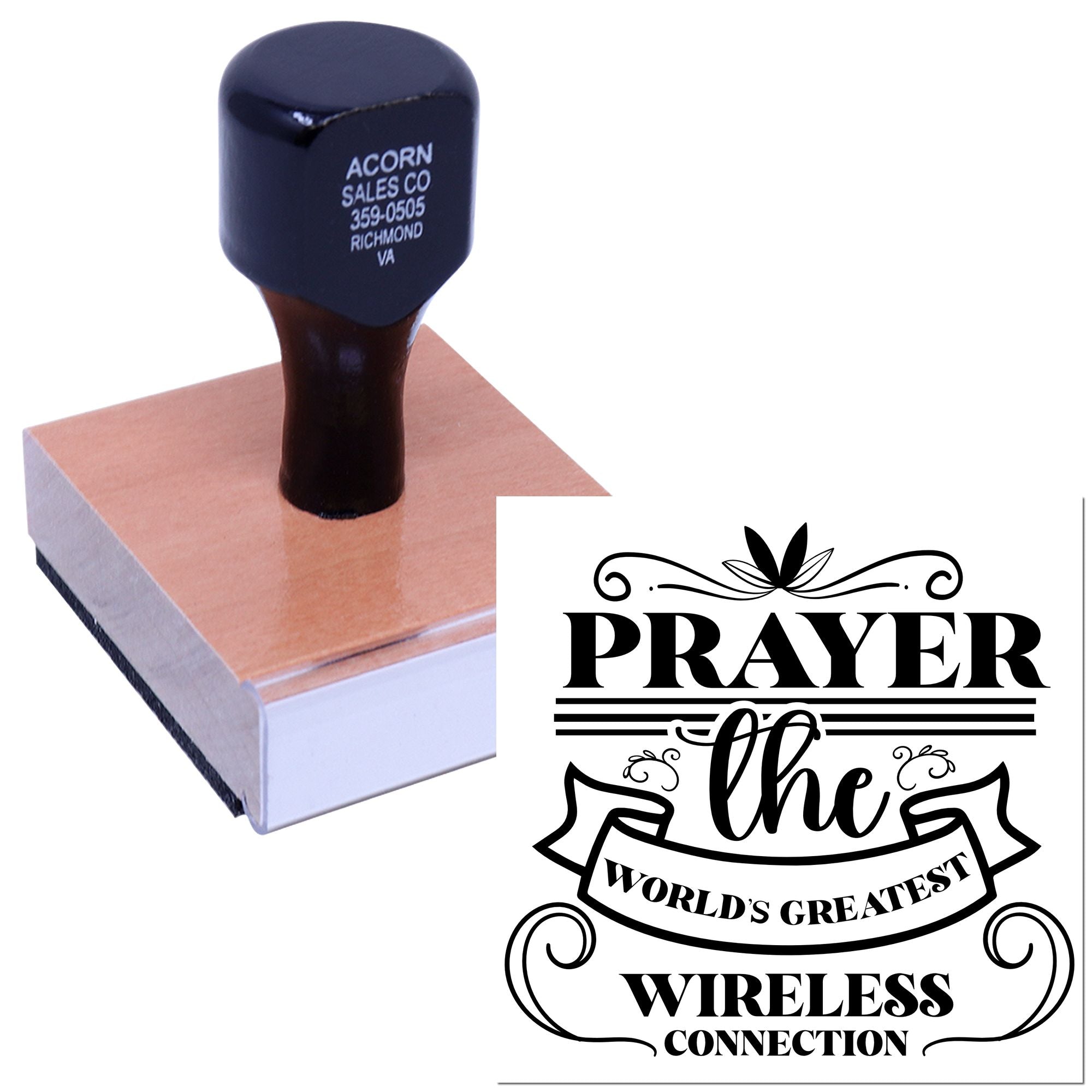 Faith-based custom rubber stamp with Prayer, the worlds greatest wireless connection design for church crafts.