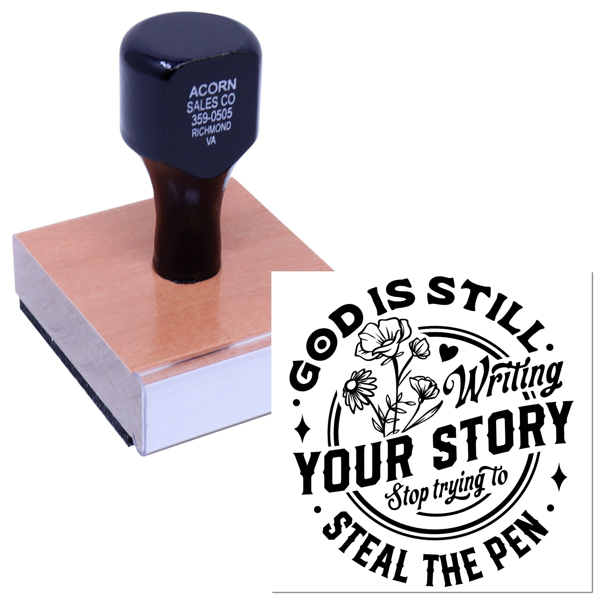 Custom rubber stamp with logo and sample text, ideal for branding, stationery, and personalized business use.