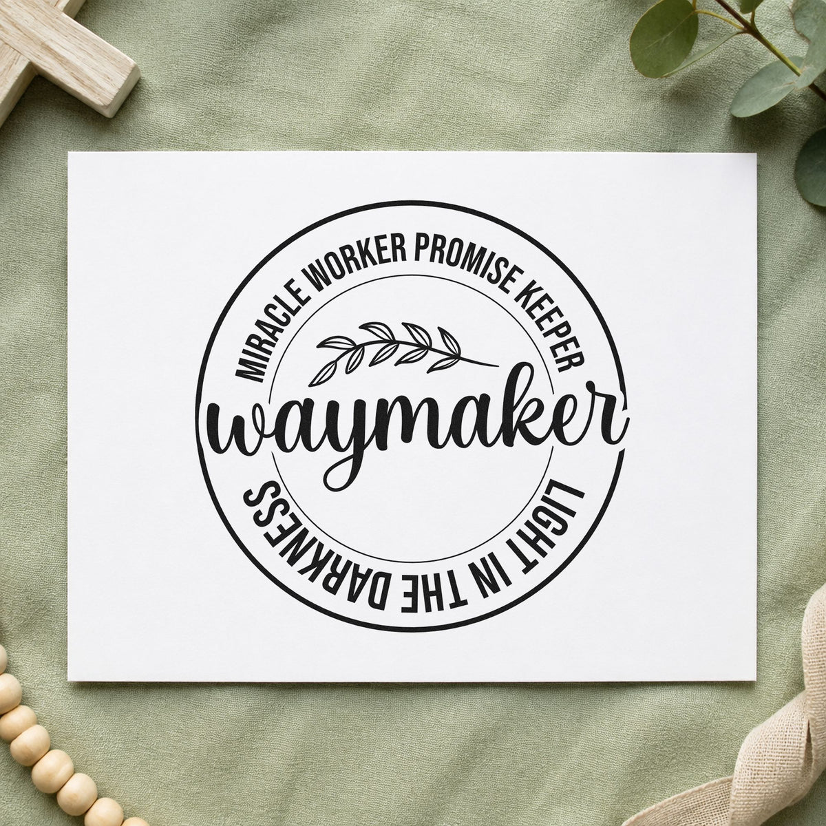Waymaker Leaf Badge rubber stamp printed in black ink, ready for sprig waymaker cards and similar paper crafts.