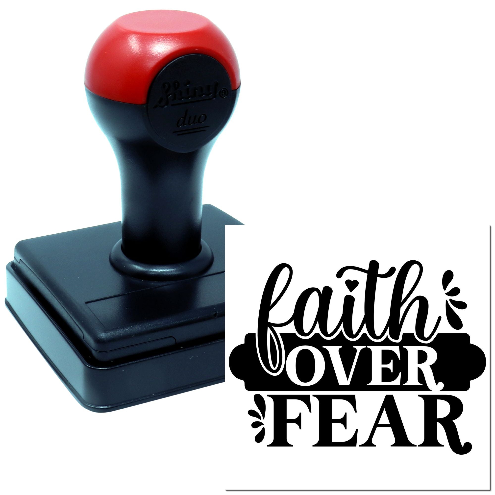 Self-inking rubber stamp featuring faith over fear for inspirational crafting, Bible journaling, and faith-based projects.