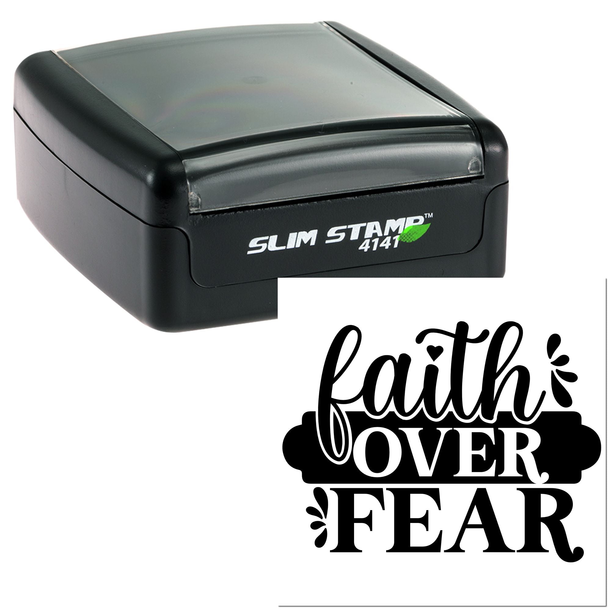 Faith Over Fear slim self-inking rubber stamp for inspirational notes, crafts, and custom stationery.