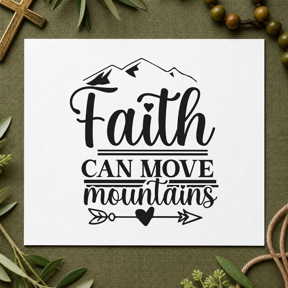 Faith Moves Mountains Heart Arrow rubber stamp printed in black ink, ready for arrow peak cards and similar paper crafts.