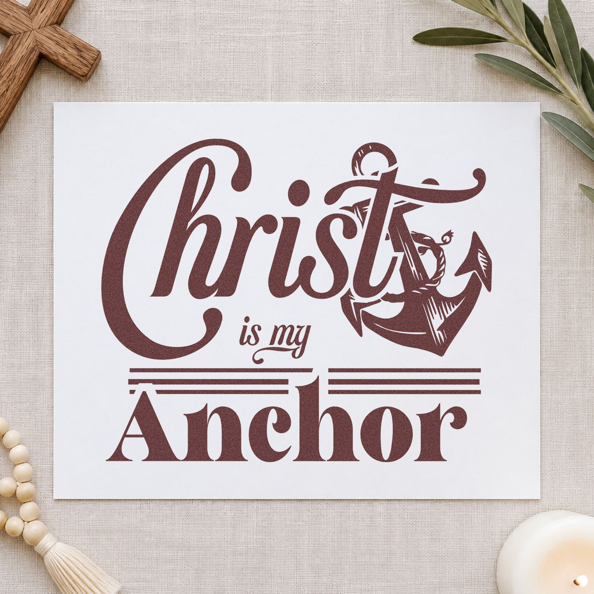 Christ Is My Anchor Script Lettering Rubber Stamp – Wood Handle in use 4