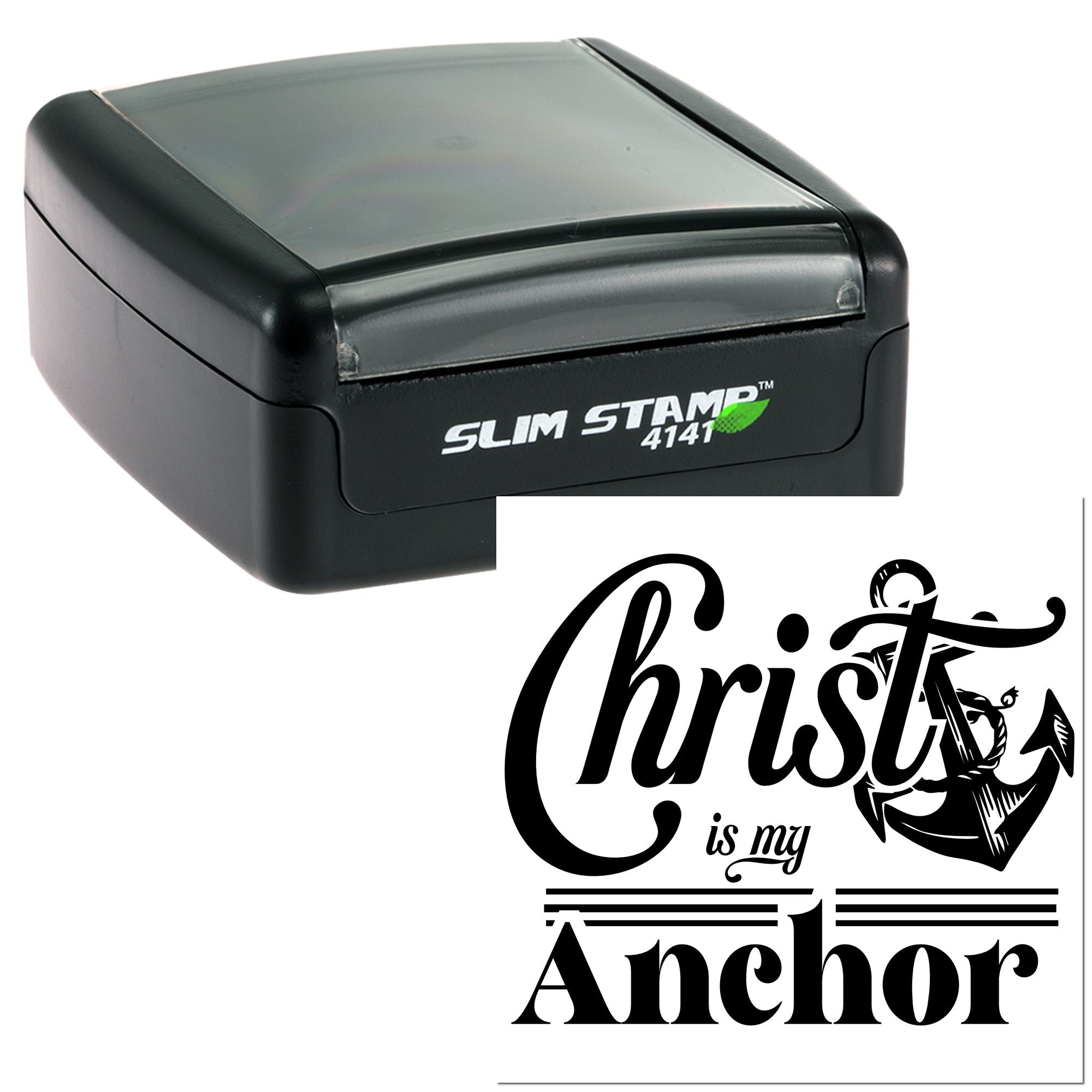 Slim self-inking rubber stamp with Christ is my Anchor design for Christian crafts, church use, and faith-based projects.