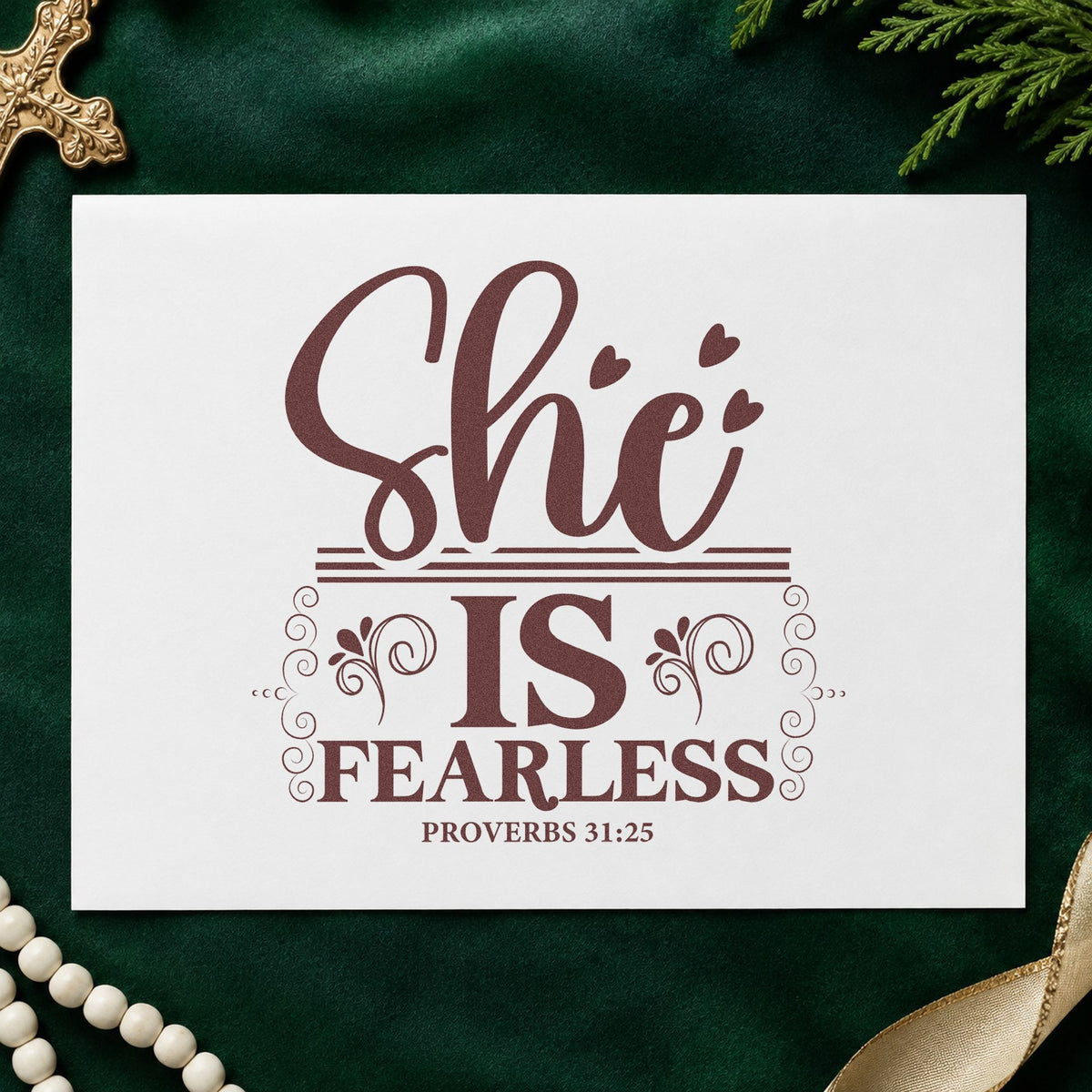 She Is Fearless Rubber Stamp – Duo Hand in use 4