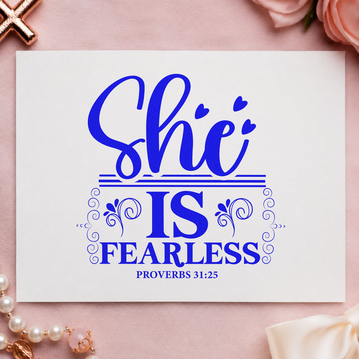 She Is Fearless Rubber Stamp – Duo Hand in use 5