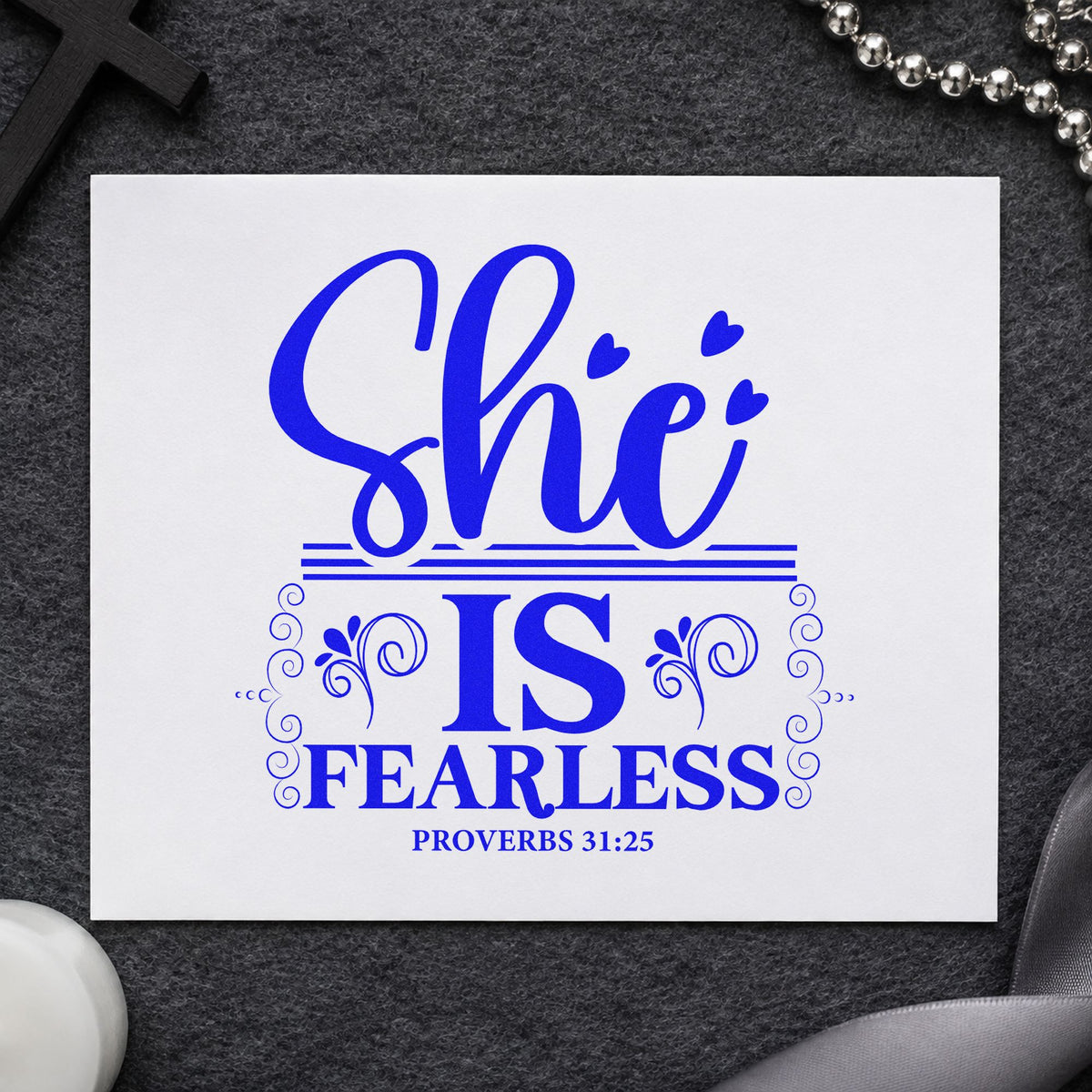 She Is Fearless Rubber Stamp – Duo Hand in use 6