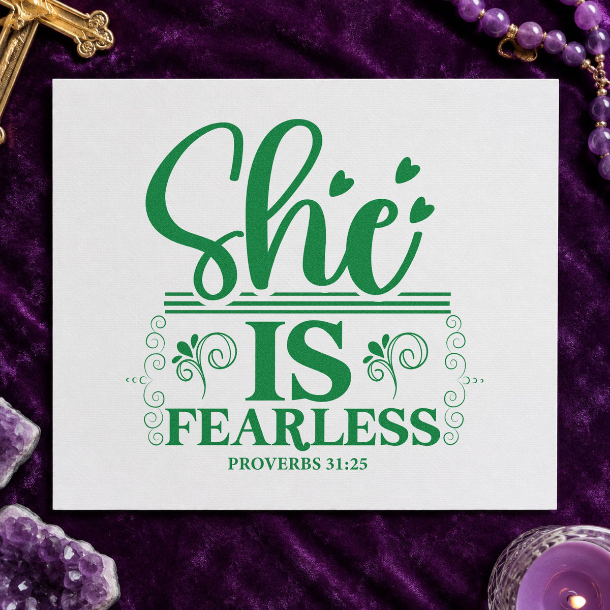 She Is Fearless Rubber Stamp – Duo Hand in use 8