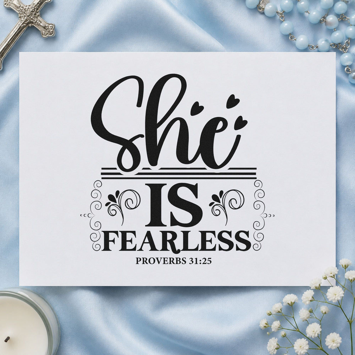 She Is Fearless Rubber Stamp – Duo Hand in use 9