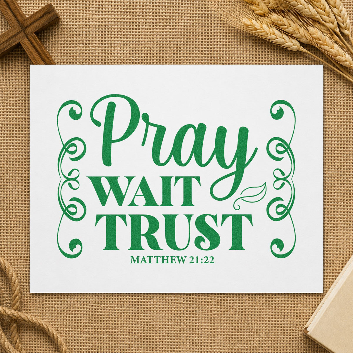 Pray Wait Trust Scrolls Frame Accent PSI Pre-Inked Stamp in use 8