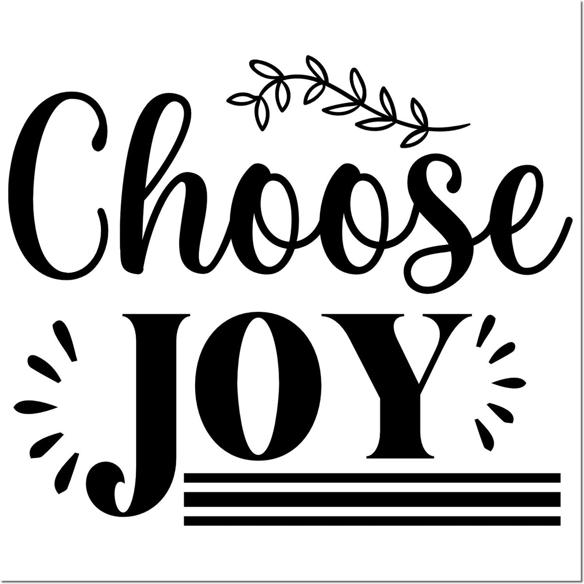 Choose Joy rubber stamp design with decorative leaf flourish and bold typography for cards, journals, and crafts.