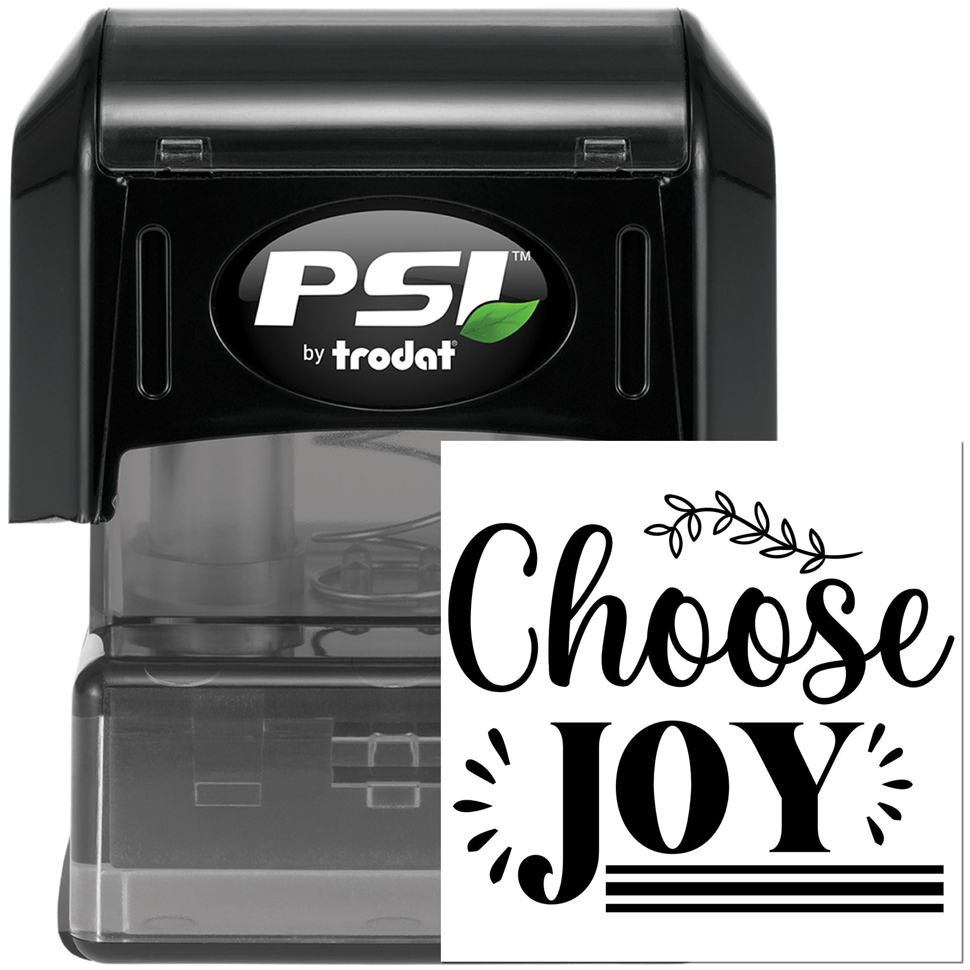 PSI by Trodat self-inking rubber stamp with custom Choose Joy design for personalized craft stamping.