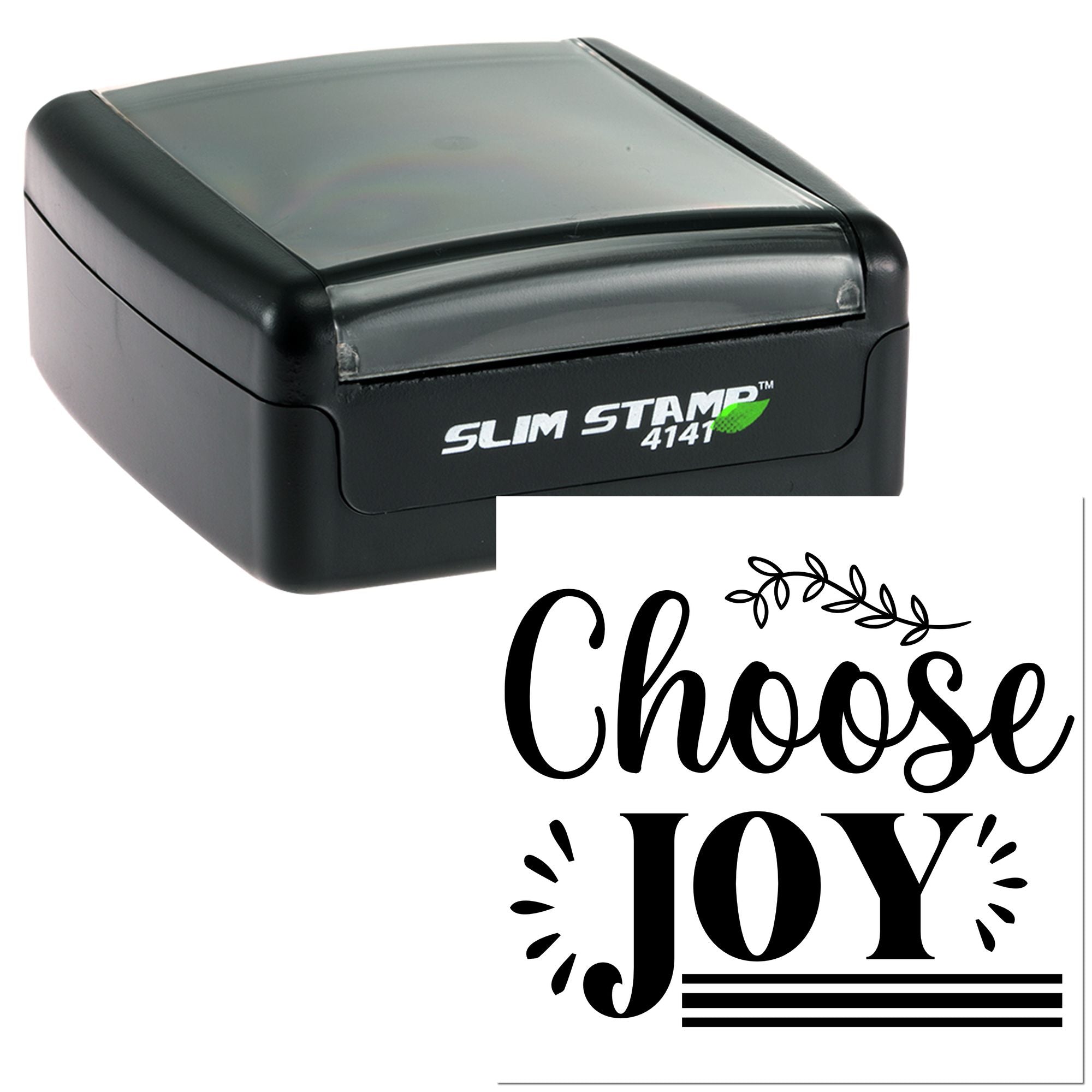 Custom Slim Stamp 4141 rubber stamp with Choose Joy design for uplifting crafts, packaging, and branding.