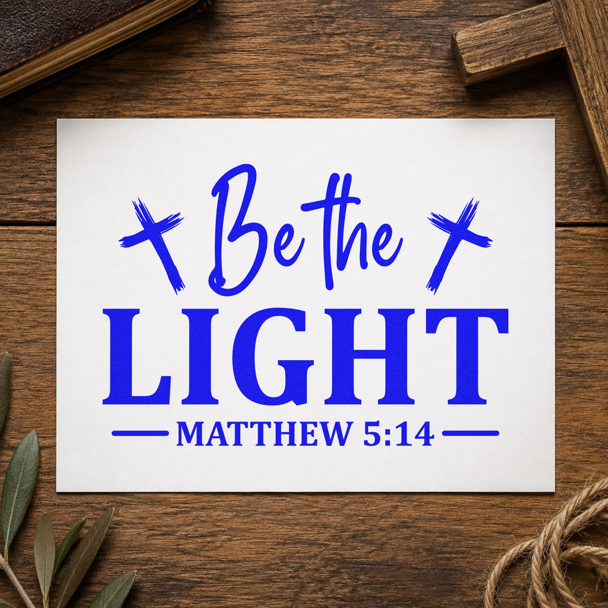 Be the Light Crosses craft stamp in blue ink on cardstock, an easy option for tee transfers.