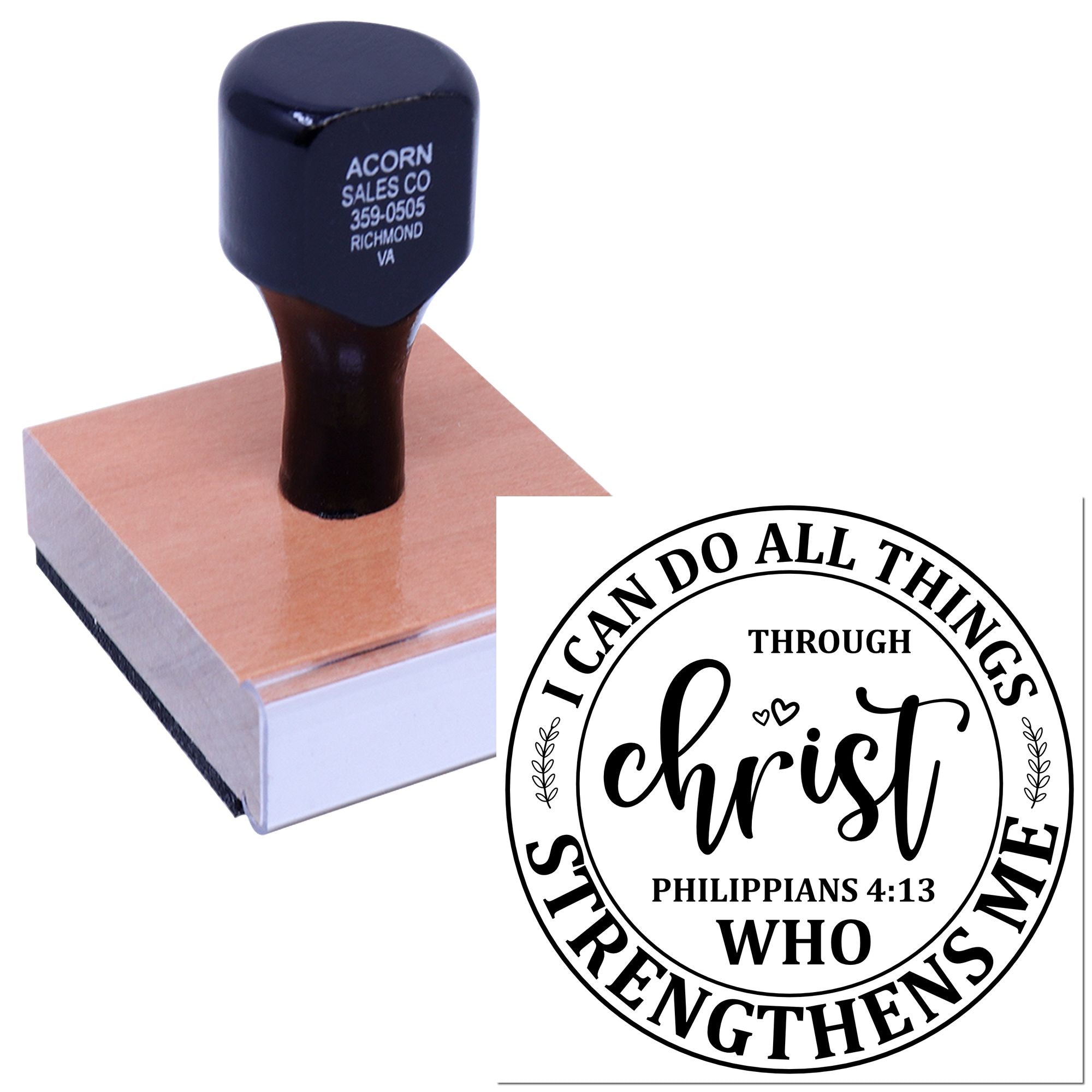 Custom Christian rubber stamp with Philippians 4:13 I can do all things through Christ who strengthens me design.