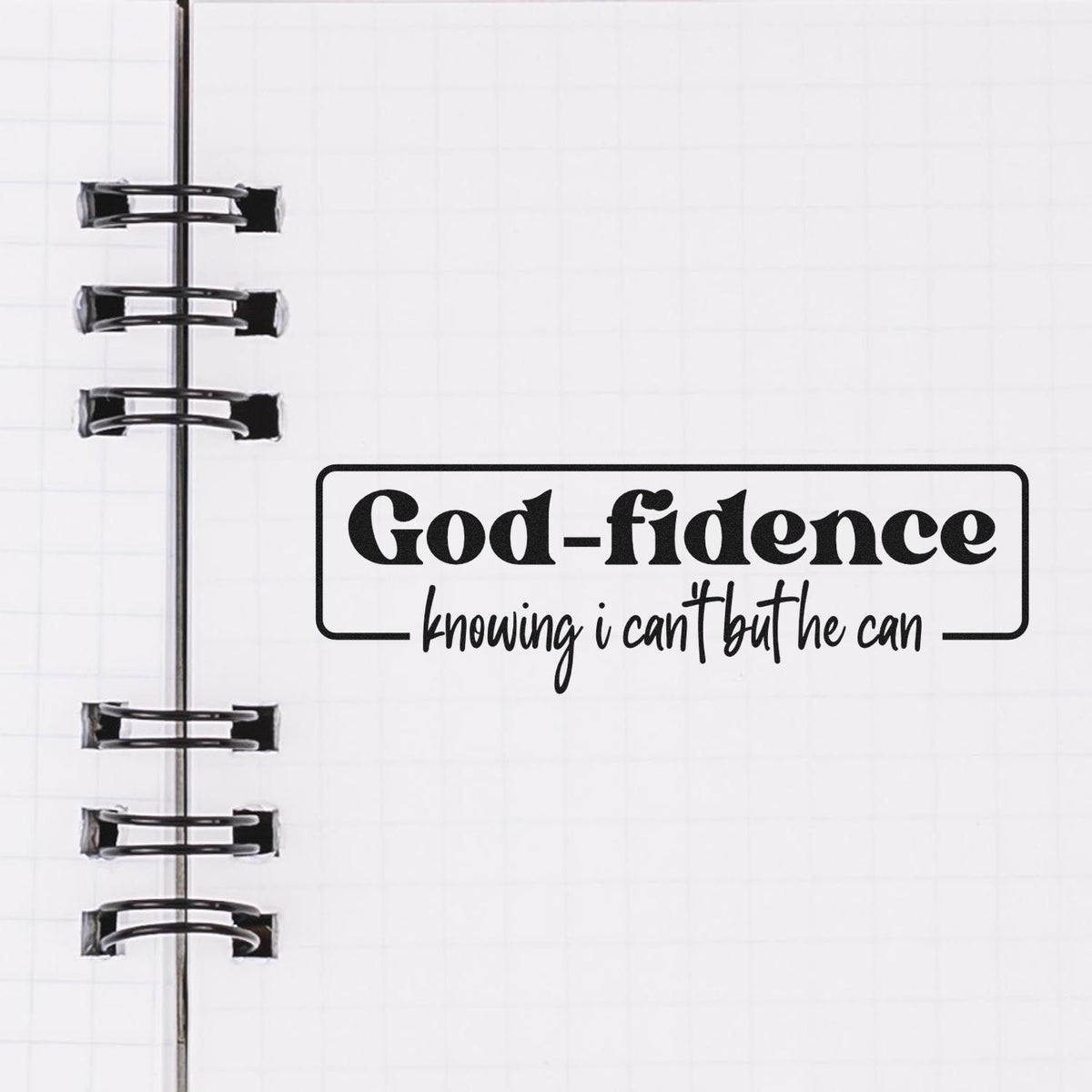 God-fidence rubber stamp with inspirational faith quote, ideal for Christian planner pages, journaling, and Bible crafts.