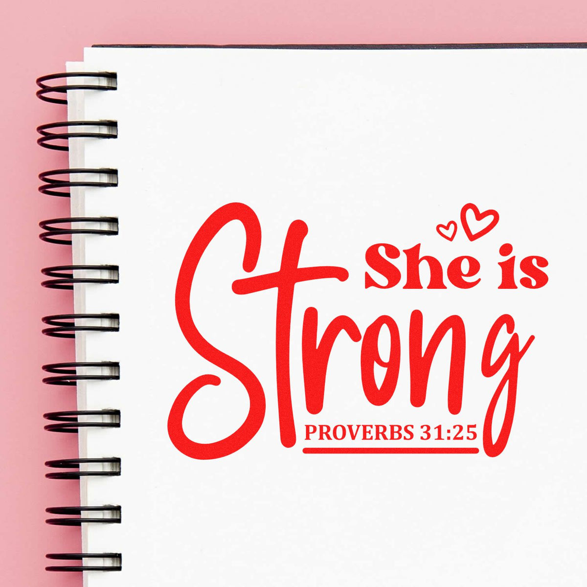 Red She Is Strong Proverbs 31:25 rubber stamp design for Christian crafts