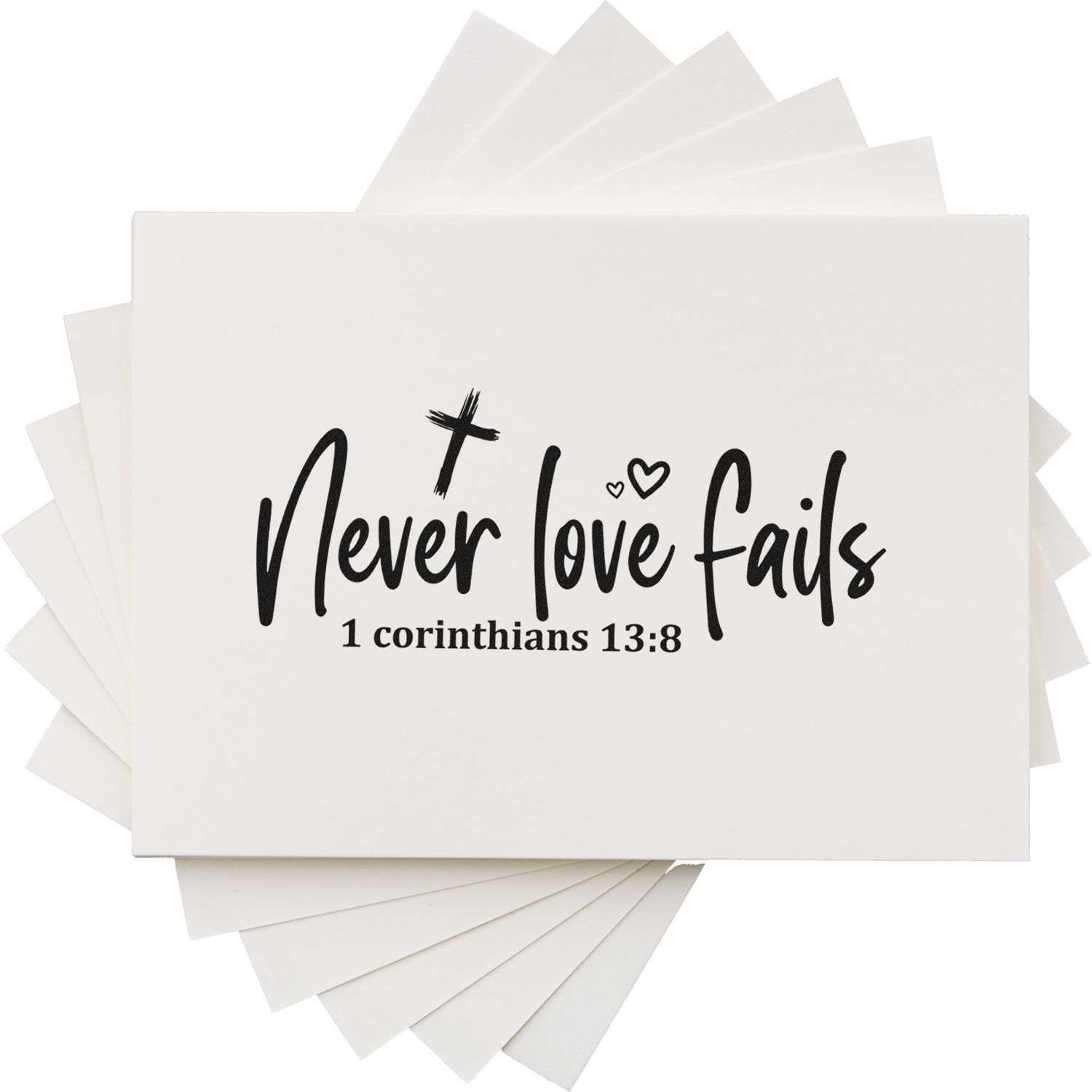 Never Love Fails 1 Corinthians 13:8 Bible verse rubber stamp for Christian wedding favors and faith craft projects