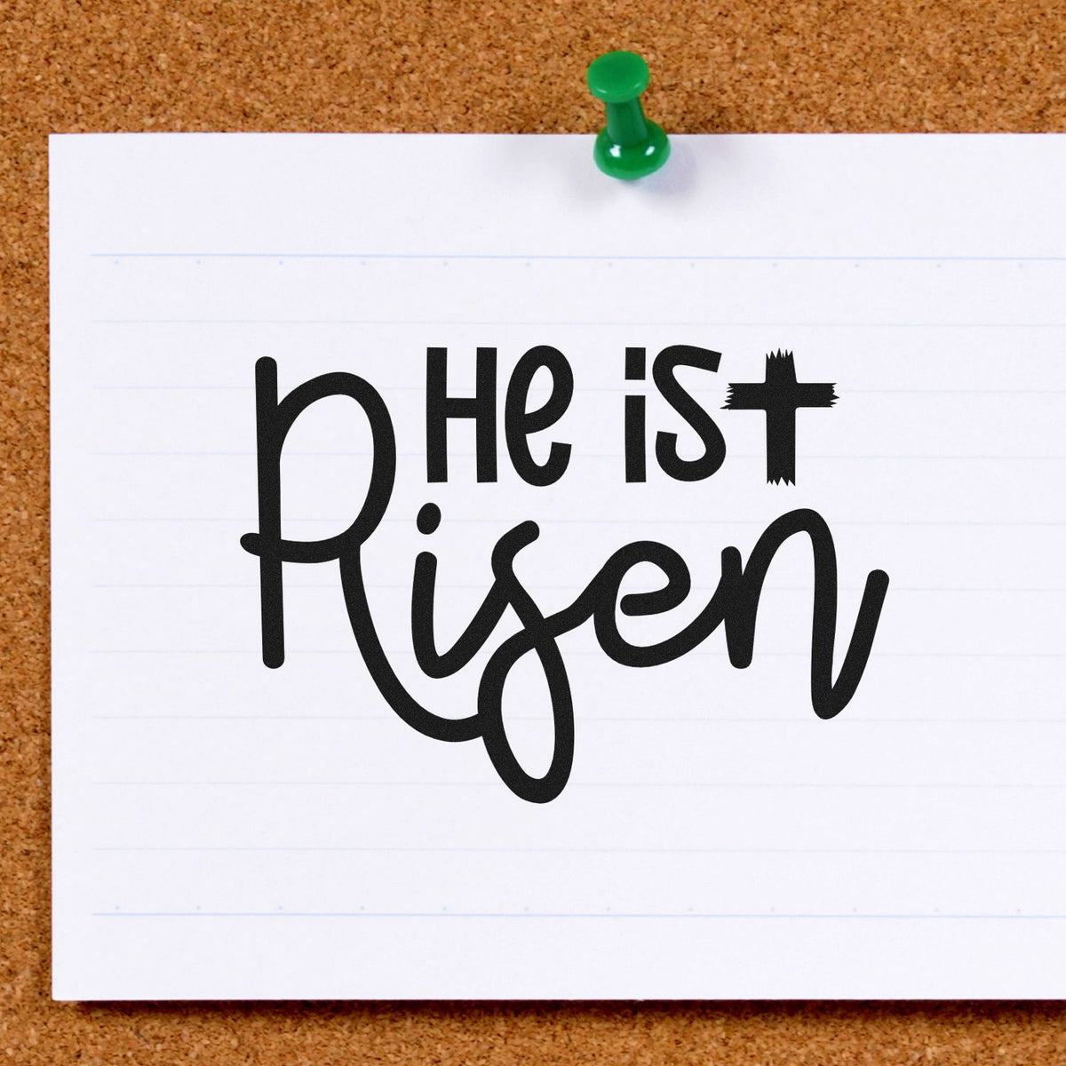 He is Risen Easter rubber stamp design on paper, ideal for Christian cards, faith-based crafts, and holiday stamping projects.