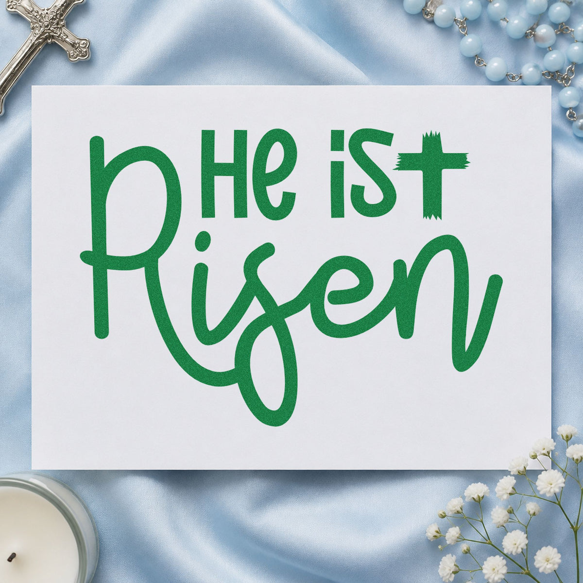He Is Risen Script Lettering Duo Hand Stamp in use 3