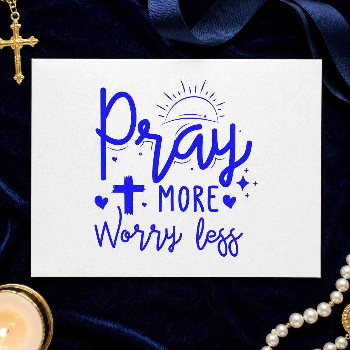 Duo Hand Pray More Worry Less Sunrise Rubber Stamp in use 5
