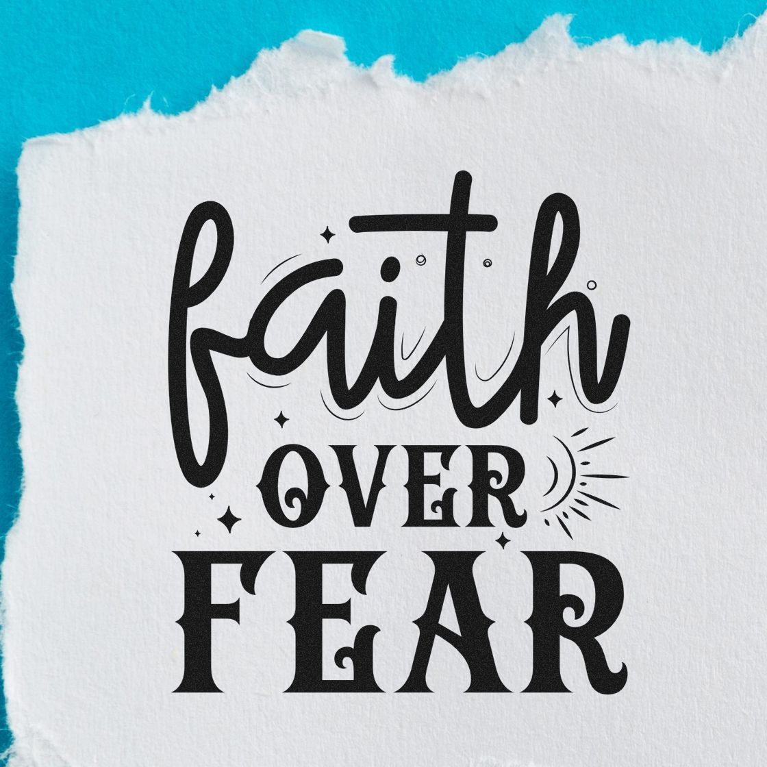Faith Over Fear rubber stamp design for Christian crafts, Bible journaling, and inspirational projects.