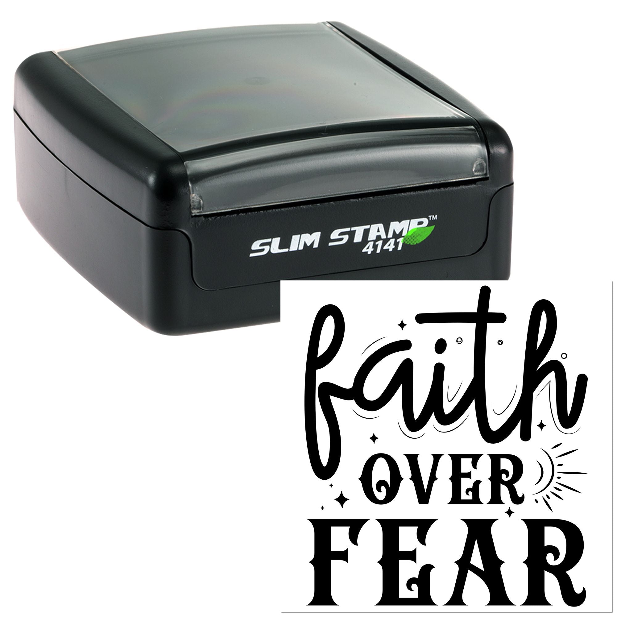 Faith Over Fear self-inking rubber stamp design for Slim Stamp 4141, ideal for custom inspirational marking.