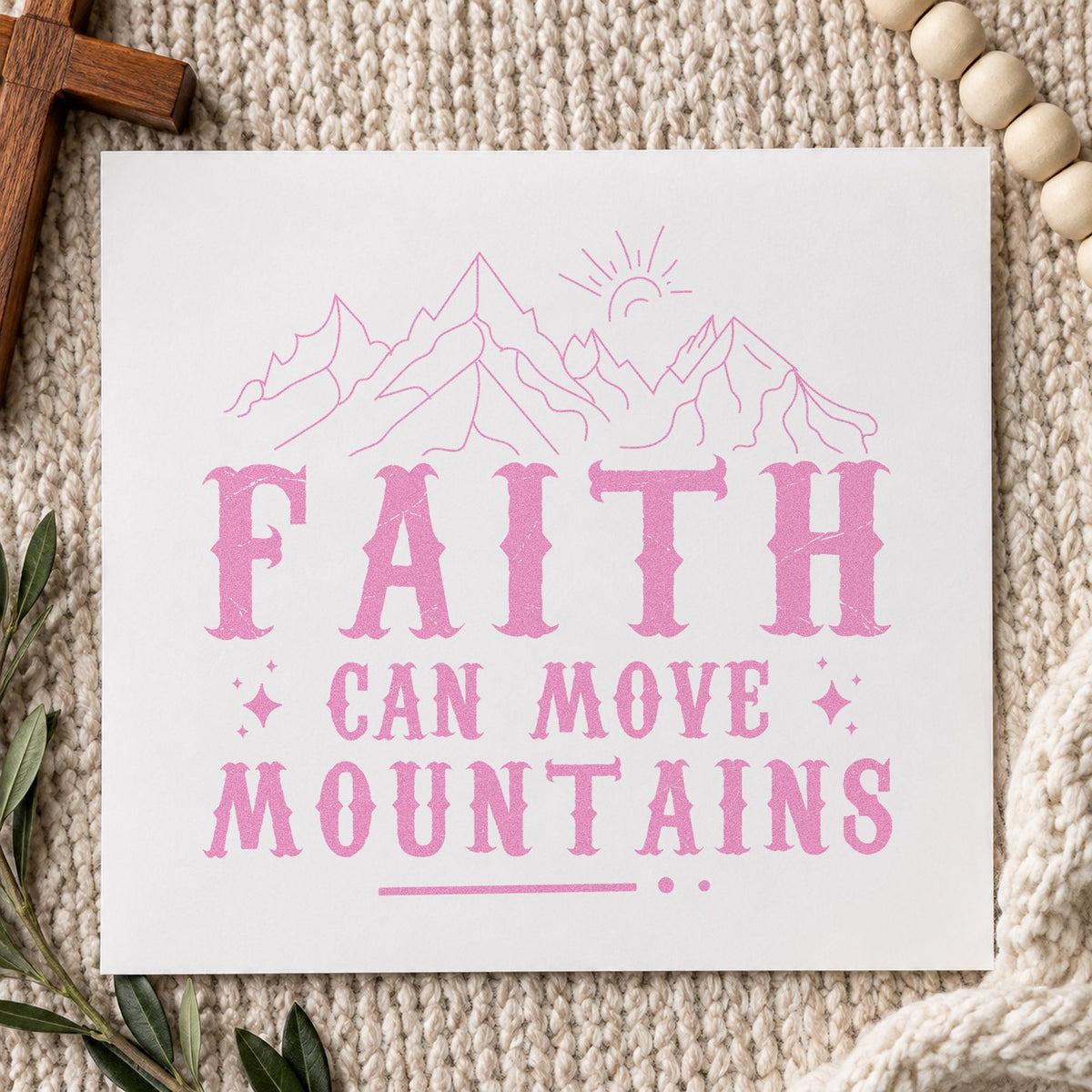 Faith Can Move Mountains Peaks Sunrise Craft Stamp – Self-Inking in use 10