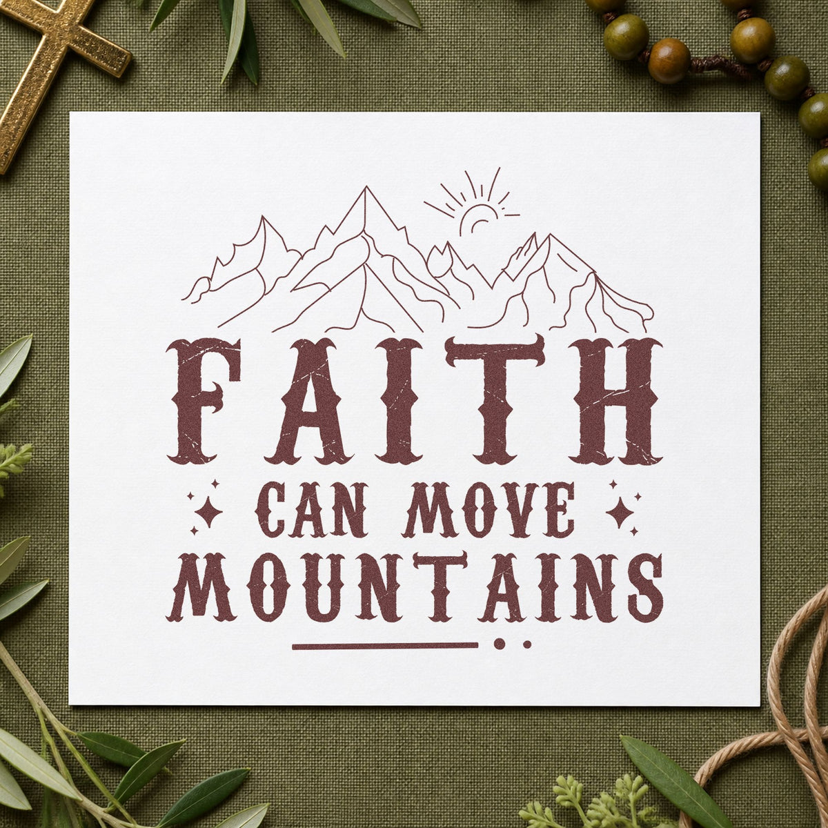 Faith Can Move Mountains Peaks Sunrise Rubber Stamp – Wood Handle in use 4