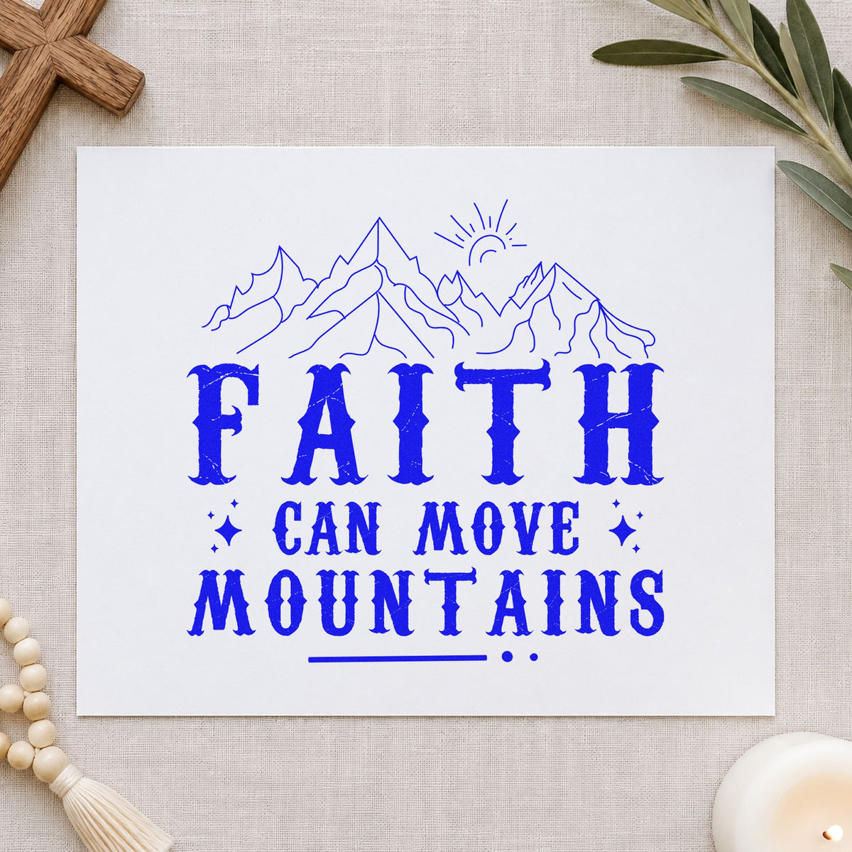 Faith Can Move Mountains Peaks Sunrise Craft Stamp – Self-Inking in use 6